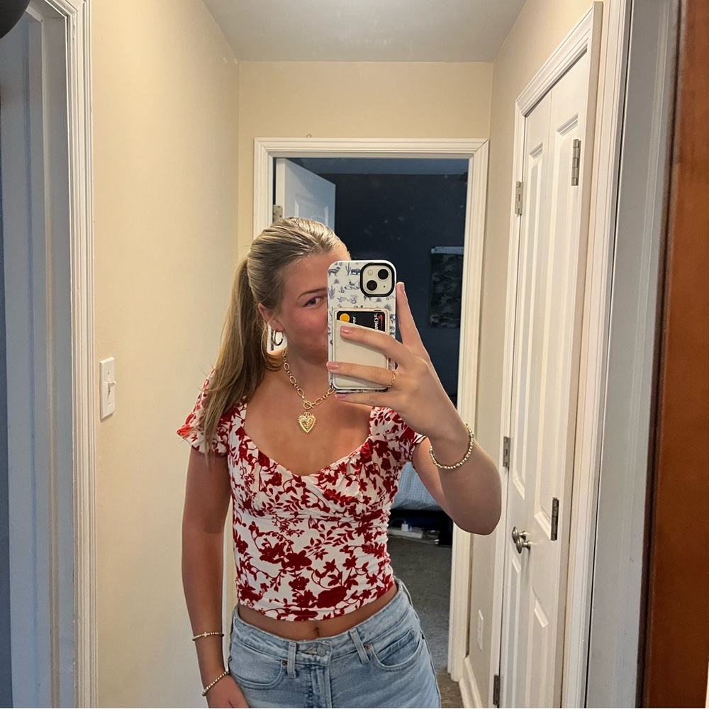 Streetwear Society Red Flutter Sleeve Crop Top